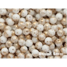 4mm Druk Round White Gold Marbled 100pcs